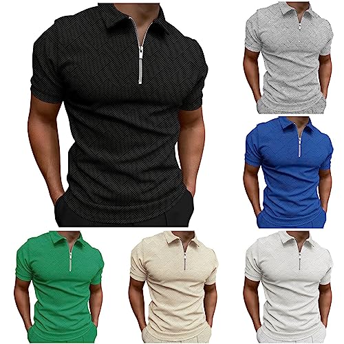 Poloshirt Mit Reißverschluss Herren Kurzarm Atmungsaktives T Shirt Sommer Polo Shirts Für Männer Regular Fit Polo Herren Bedrucken T-Shirt Freizeit Atmungsaktiv Poloshirt Kurzarm (9-Black, M) von Generisch