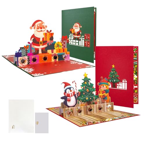 Popup-Weihnachtskarten mit Umschlägen, Multifunktionsgeldclip, 15 x 20 cm, Grußkarten, Weihnachtsgrußnoten, festliches 3D-Pop-up-Design, für Winterferienfeierlichkeiten von Generisch