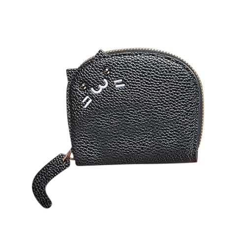 Portemonnaie Damen Geldbeutel Frauen GeldböRsen Klein Damen Portemonnaie Katzen Mini GeldböRse MüNzen Geldbeutel Karten Halter Mit ReißVerschluss Mini Case Pu Leder Klein Brieftasche (Black) von Generisch
