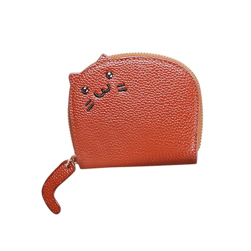 Portemonnaie Damen Geldbeutel Frauen GeldböRsen Klein Damen Portemonnaie Katzen Mini GeldböRse MüNzen Geldbeutel Karten Halter Mit ReißVerschluss Mini Case Pu Leder Klein Brieftasche (Brown) von Generisch