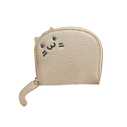 Portemonnaie Damen Geldbeutel Frauen GeldböRsen Klein Damen Portemonnaie Katzen Mini GeldböRse MüNzen Geldbeutel Karten Halter Mit ReißVerschluss Mini Case Pu Leder Klein Brieftasche (Gold) von Generisch