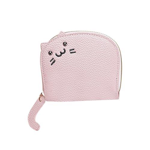 Portemonnaie Damen Geldbeutel Frauen GeldböRsen Klein Damen Portemonnaie Katzen Mini GeldböRse MüNzen Geldbeutel Karten Halter Mit ReißVerschluss Mini Case Pu Leder Klein Brieftasche (Pink) von Generisch