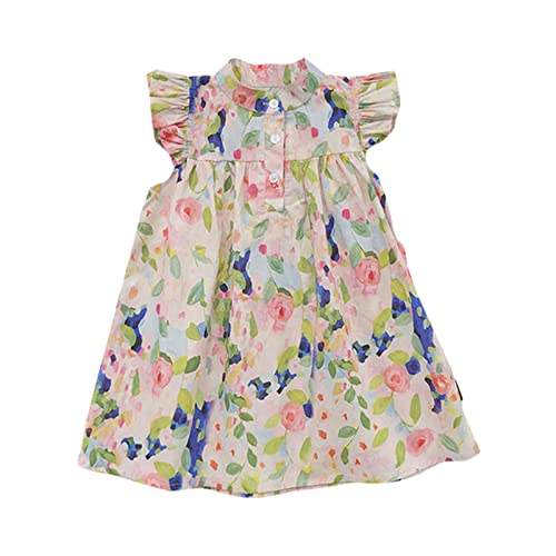 Portemonnaie Kette Kinder Buntes Blumenmuster-Kleid für , Mädchen, ärmellos, Rüschen, Sommerkleid, britischer Landhausstil, lässiges Sommerkleid für 1 bis 9 Halloween Schwarz Mädchen (Pink, 2-3 Years) von Generisch