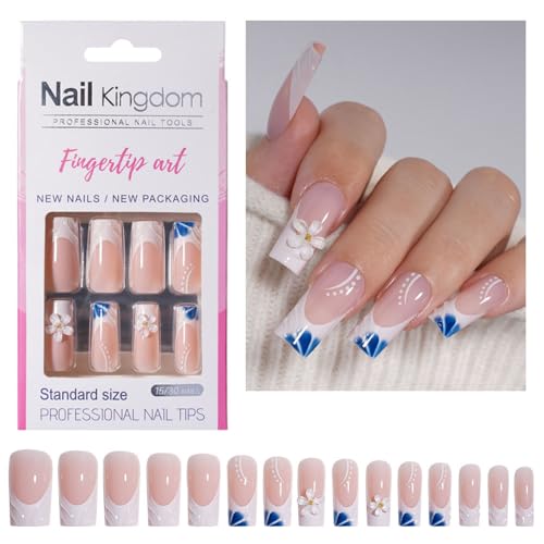 Press On Nails Künstliche Nägel aus glänzendem Acryl, lange quadratische französische Spitze, für Damen und Herren, einfaches Aufkleben, Maniküre-Set mit 30 Nägeln in Salon-Qualität, für den täglichen von Generisch