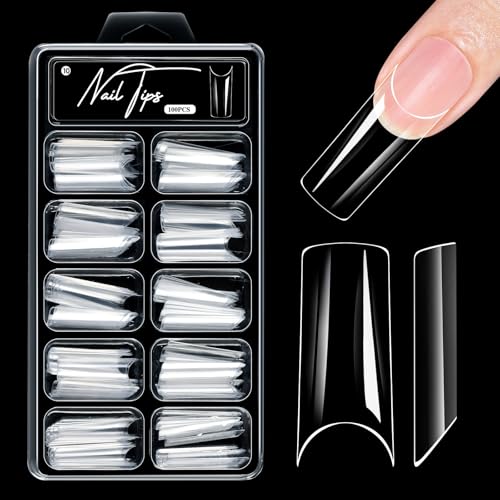 Press on Nails, Clear Acrylic DIY Friendly Fake Nails with Mandel/Sarg/Square/Stiletto Tips, Long Lasting Reusable Nail Extensions for Women Salon Home Party von Generisch