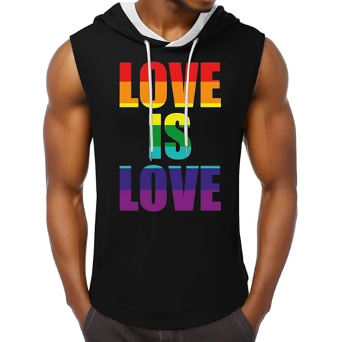 Pride Parade Outfit Herren Ärmellose Hoodie Tank Top Gay Love Hoody Gay CSD Party Regenbogen Shirt Mit Kapuze Regenbogen Flagge Pride Month T-Shirt LGBTQ Kleidung von Generisch