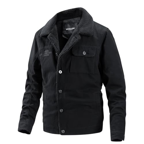 Prime to Day Angebote 2024 Fleecejacke Herren Outdoor Fleece Winterjacke Thermal Gefüttert Übergangsjacke Warm Plüsch Wintermantel Verdickte Winter Langarm Jacke Revers Einfarbig von Generisch
