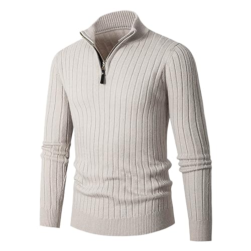 Prime to Day 2024 Angebote Pullover Herren Winter Zip Rollkragenpullover Slim Fit Feinstrick Sweater Elastisch Langarm Strickpullover Warm Stehkragen Strickpulli Einfarbig von Generisch