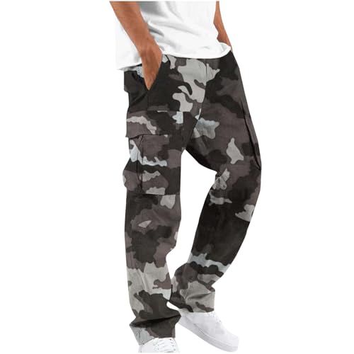 Prime to Day Angebote 2024 Cargohose Herren Baggy Camouflage Hose Elastischer Bund Arbeitshose Leichte Männer Jogginghose Gerade Beinform Sporthose Freizeit Wanderhose mit Taschen Outdoorhose von Generisch