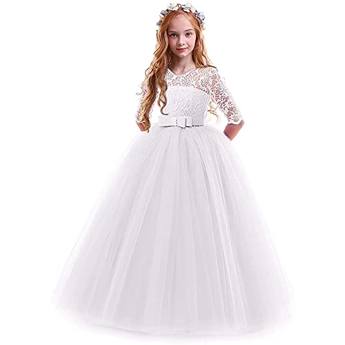 Prinzessin Kleid Mädchen Blumenmädchenkleider Hochzeit Festlich Brautkleid Kinderkleider Ballkleid Tüllkleid Blau Spitze Erstkommunion Geburtstag Abendkleid Lang Cocktailkleid Gr.120-170 von Generisch