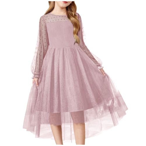 Prinzessin Kleid Mädchen Kleider Langarm Tüllkleid Ballkleid Abendkleider Ballkleider A-Linie Partykleid Kinder Kleider Tanzkleid Mode Festlichkleid Freizeitkleid Rosa,150 von Generisch