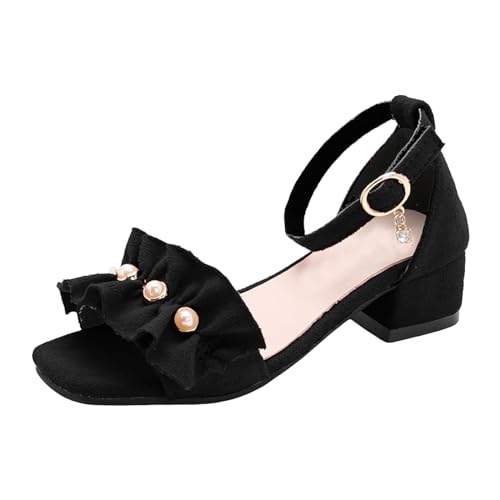 Prinzessin Schuhe Mädchen Abendschuhe Knöchelriemchen Kommunionschuhe High Heels Mary Jane Schuhe Sommerschuhe Geeignet für Hochzeiten Geburtstagsfeiern Campus (03-Black, 29.5 Little Child) von Generisch