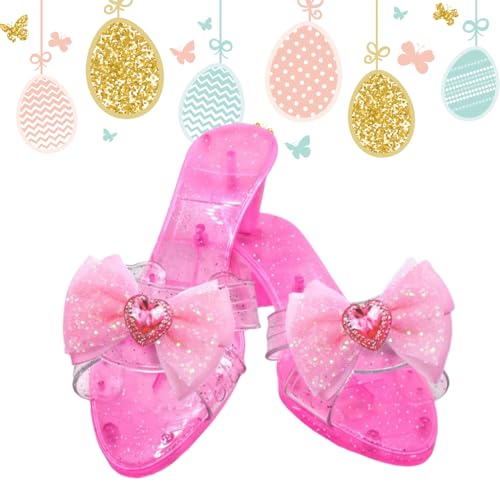 Prinzessinschuhe-Kristallschuhe mit Diamanten und Doppelschichtbögen | Non-Schlupf-Kinder High Heels für Mädchen Rollenspiel, Dress-up-Spielzeug, Theateraufführungen, Partys und Spielzeitspaß von Generisch