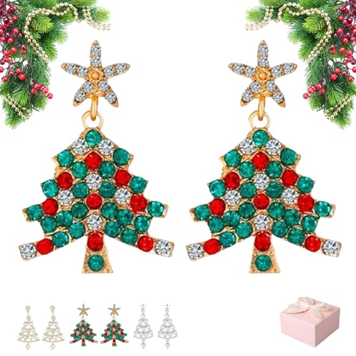 Priormer Tree Earrings, Christmas Sparkly Crystal Dangle Earrings, Elegant Festive Holiday Jewelry Gift for Women and Girls, Party Wear Christmas Decoration Accessories (Green) von Generisch