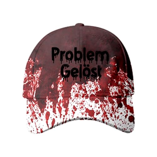 Problem Gelöst Baseball Caps Halloween Unisex Blutspritzer Printed Verstellbar Baumwolle Baseballkappe für Damen Herren Horror Blutige Sport Cap für Sport Reisen Draußen(Rot #03, Einheitsgröße) von Generisch