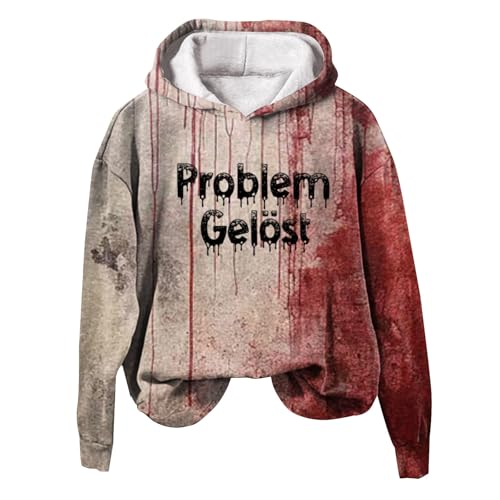 Problem Gelöst Halloween Kostüm Damen Gruselig Kapuzenpullover Damen Blutig Pullover Blutiges Druck Sweatshirt Horror Kostüm Problem Gelöst Halloween Langarm T Shirt von Generisch