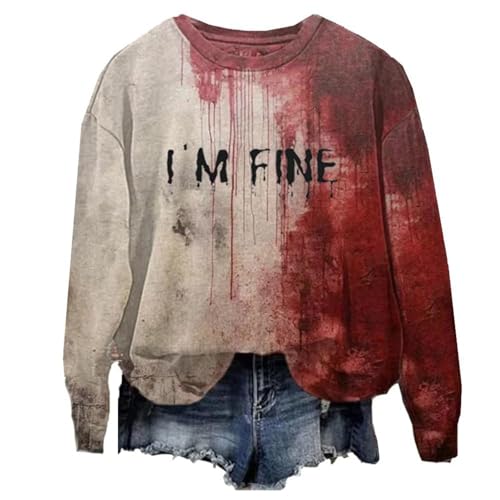 Problem Gelöst Halloween Kostüme Damen, Pullover Damen Gothic Blutiges Druck Sweatshirt Halloween Kostüm Damen Gruseliges Oberteil Lockeres Langarmshirt Rundhals Pulli Tops Ohne Kapuze Party Festlich von Generisch