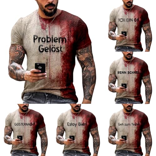 Problem Gelöst Halloween T-Shirt Blut-Splash-Muster Einzigartiges Horror-Design Casual Runder Halsausschnitt Short-Sleeve Extra Große Größen Verfügbar Ideal für Partys und Alltag 2025 von Generisch