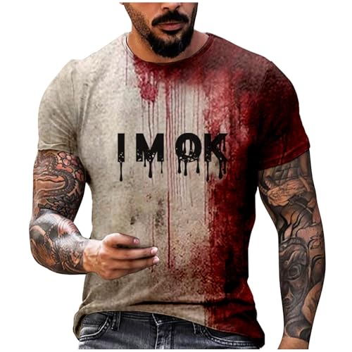 Problem Gelöst Halloween T-Shirt Herren Casual Rundhalsausschnitt Blutspritzer Muster Oberteile Hemd Entsetzen Blutig Bedruckt Kurzarm Top Übergröße(#01-07, XS) von Generisch
