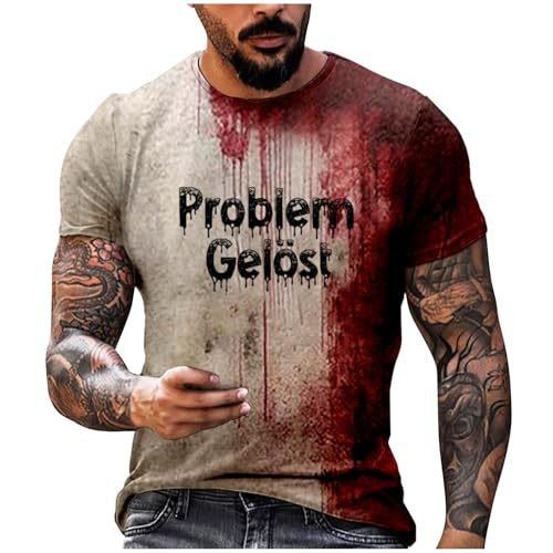 Problem Gelöst Halloween T-Shirt Herren Casual Rundhalsausschnitt Blutspritzer Muster Oberteile Hemd Entsetzen Blutig Bedruckt Kurzarm Top Übergröße hässliche Sportshirt Atmungsaktiv Trainingsshirt von Generisch