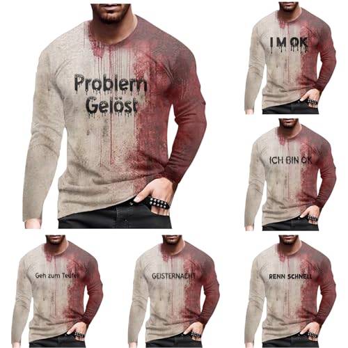 Problem Gelöst Halloween T-Shirt für Herren Langarm Rundhalsausschnitt Blutspritzer Muster Casual Hemd Oberteile Entsetzen Blutig Bedruckt Tops Übergröße von Generisch