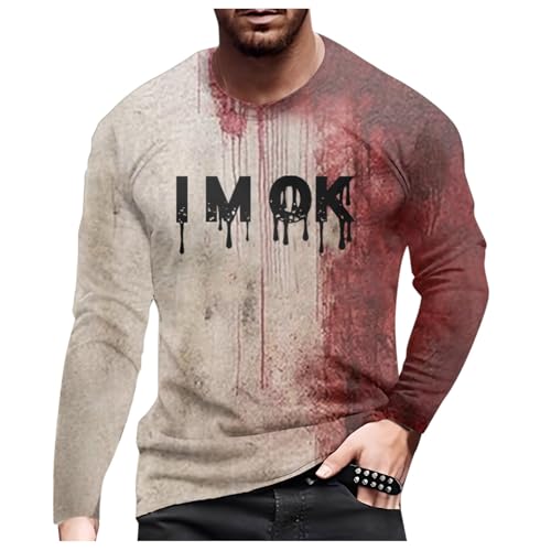 Problem Gelöst Halloween T-Shirt für Herren Langarm Rundhalsausschnitt Blutspritzer Muster Oberteile Entsetzen Blutig Bedruckt Casual Hemd Tops Übergröße von Generisch