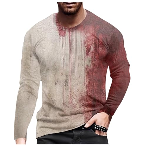 Problem Gelöst T-Shirt Halloween Herren Langarm Rundhalsausschnitt Oberteile Blutspritzer Muster Entsetzen Blutig Bedruckt Casual Hemd Tops Übergröße von Generisch