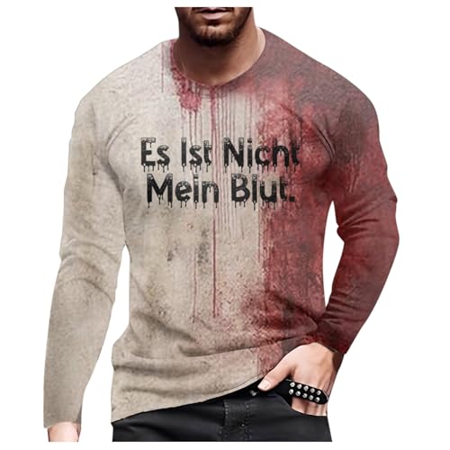 Problem Gelöst T-Shirt Halloween Herren Langarm Rundhalsausschnitt Oberteile Blutspritzer Muster Entsetzen Blutig Bedruckt Casual Hemd Tops Übergröße von Generisch