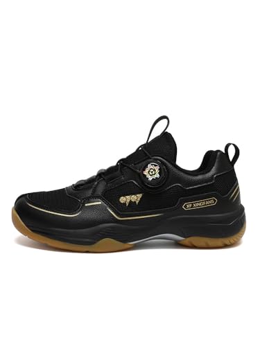 Professionelle Badmintonschuhe Sportschuhe mit Rindersohle rutschfeste und verschleißfeste Laufschuhe Knopf drehen Tennisschuhe (schwarzes Gold,38) von Generisch