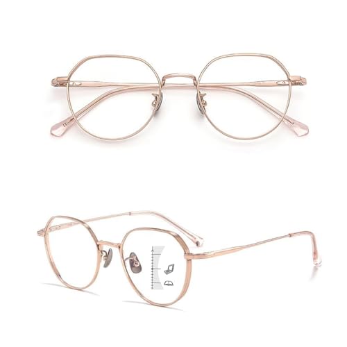 Progressive Multifocus Uebergang Lesebrille Herren Damen Multifokale Blaulichtfilter Lesehilfe Runde Computerbrille(Rose Gold,+1.75) von Generisch