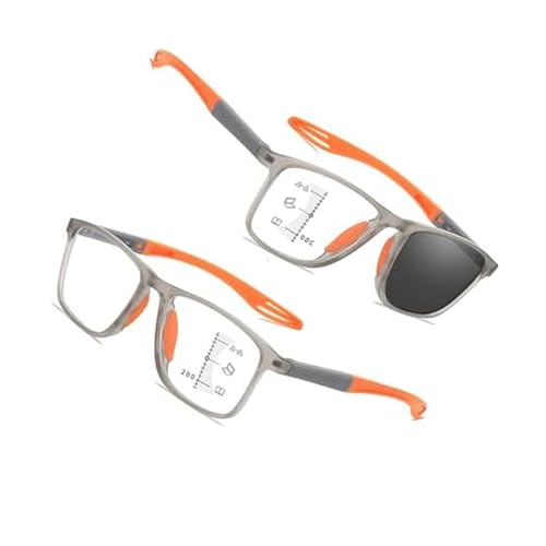 Progressive Photochrome Lesebrille Im Sportstil Für Männer Und Frauen, Anti-Blaulicht-Presbyopie-Brille, TR90-Fokusleser, Flexibel, Presbyopie-Brille(Orange,2.0x) von Generisch