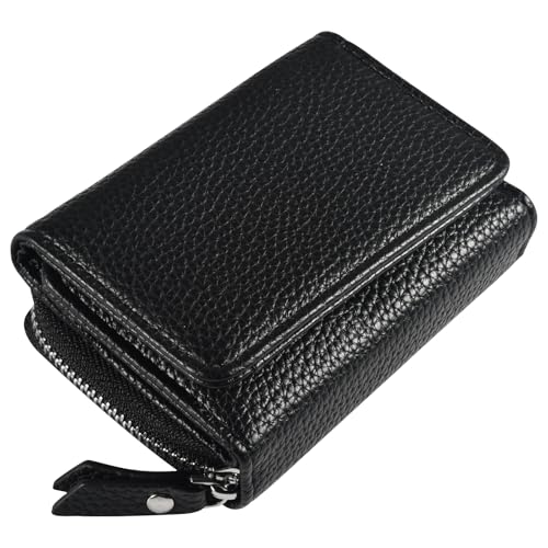 Damen Geldbeutel, Mini Geldbörse Damen Leder Portemonnaie, Schwarze Kleine Brieftasche Mit Zip Pocket Card Slot Brieftasche,Mode Hohe Qualität Brieftasche Für Frauen Mädchen von Qooloo