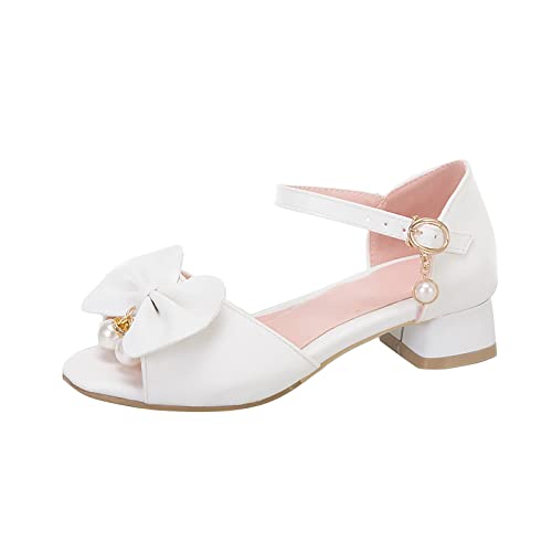 Pu-Prinzessin Schuhe Mädchen Absatz: Sandalen Mädchen Leder Kinderschuhe Mit Bowknot Tanzschuhe rutschfeste Lederschuhe Party Schlappen Elegant Sommerschuhe Atmungsaktive Abendschuhe-Einzelschuhe von Generisch