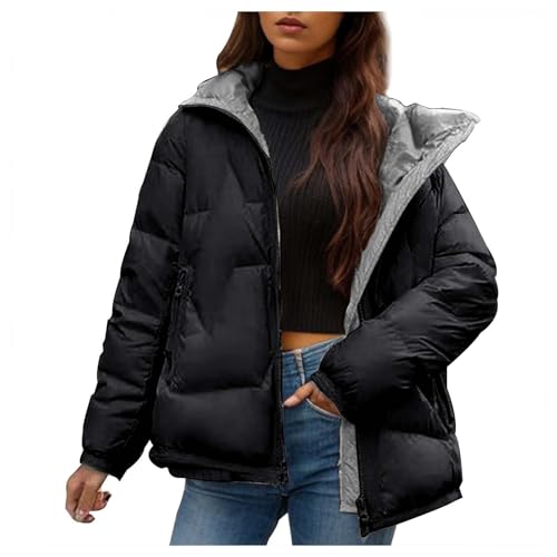 Puffer Jacke Damen Steppjacke Kurz Winterjakce Schwarz Warme Gesteppte Dicke Wintermantel Winter Warm Ubergangsjacke Glänzend Daunenjacke Damen-Jacken Outdoor Langarm-Baumwolljacke Jacken von Generisch