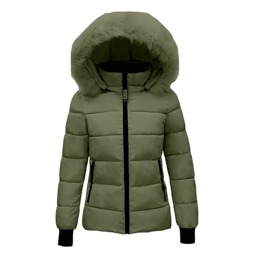 Puffer Jacke Damen Winter mit Kapuze Daunenjacke Wintermantel Parka Kurz Warm Steppmantel Jacke mit Pelzkapuze Slim Fit Reißverschluss Steppjacke Übergangsjacke Leichte Softshelljacke Pufferjacke von Generisch