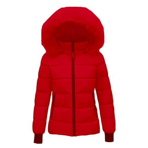 Puffer Jacke Damen Winter mit Kapuze Daunenjacke Wintermantel Parka Kurz Warm Steppmantel Jacke mit Pelzkapuze Slim Fit Reißverschluss Steppjacke Übergangsjacke Leichte Softshelljacke Pufferjacke von Generisch