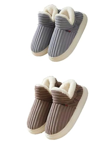 Puffy Gemütliche, stilvolle Hausschuhe, Unisex, bequem und stilvoll, warme Plüsch-Hausschuhe, dicke Sohle, rutschfeste Stiefel (2 Stück - F, 3/3,5) von Generisch