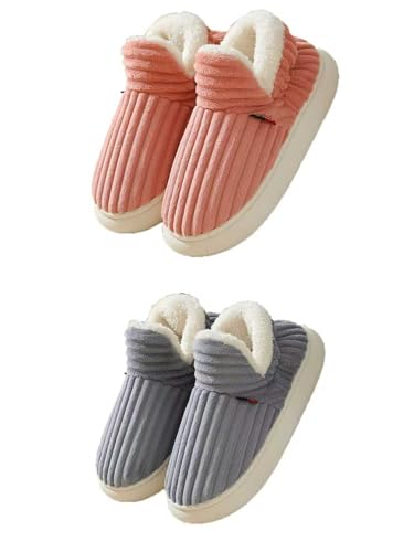 Puffy Gemütliche, stilvolle Hausschuhe, Unisex, bequem und stilvoll, warme Plüsch-Hausschuhe, dicke Sohle, rutschfeste Stiefel (2 Stück - c, 3/3,5) von Generisch