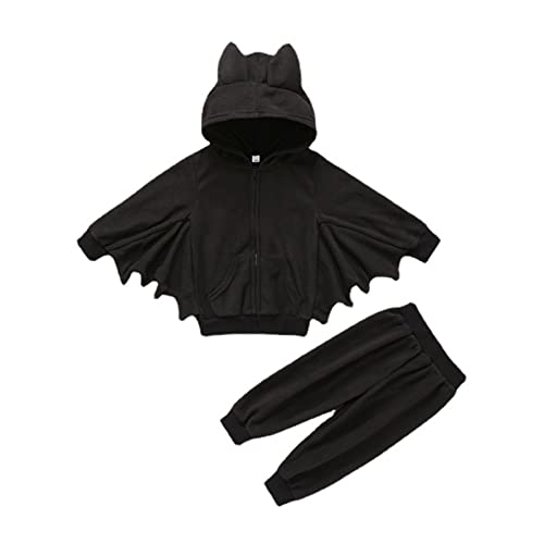 Pulli 80 Halloween Kleinkind Kinder Kind Säugling Neugeborenes Baby Jungen Mädchen Fledermaus Langarm Kapuzenbluse Tops Feste Hosen Hosen Kleidung Set 2 STÜCKE Outfits T Shirt (Black, 18-24 Months) von Generisch