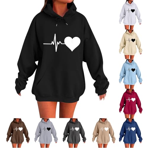 Pulli Damen Hoodies Pullover Kapuzenpullover Sweatshirt Pulli Zweifarbige Longsleeve Tops Doppelte Kapuzenpulli Casual,Weisser Pullover Damen,Klassische Mode von Generisch