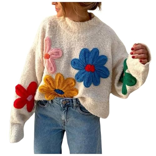Pulli Damen - Strickpullover Klassischer Elegant Vintage Strickpulli Gestrickt Obertiele Winter Grobstrickpullover Pullover Elegant Langarm Pulli Basic Casual Shirt von Generisch