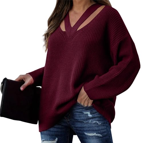 Pulli Damen Winter Pullover Damen Elegant V Ausschnitt Cut Out Strickpullover Grobmaschig Winterpullover Warm Winterpulli Strick Damenpullover Langarm Strickpulli Frauen Winter Pulli Damen Winter Pullover Damen Elegant V Ausschnitt Cut Out Strickpullover Grobmaschig Winterpullover Warm Winterpulli Strick Damenpullover Langarm Strickpulli Frauen Winter von Generisch