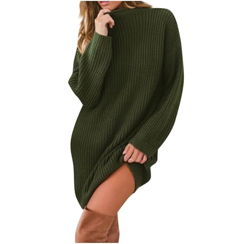 Pullikleid Damen Strick Lang Pulloverkleid Winter Elegant Stehkragen Strickkleid Damen Langarm Einfarbig Winterkleid Damen Knielang Gestrickt Longpullover Grobstrick Strickkleider Casual von Generisch