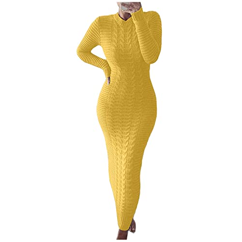 Pullikleid Damen Winter Curvy Lang Strickkleid Damen Knöchellang Eng Pulloverkleid Damen Elegant Mit Zopfmuster Winterkleid Lange Bodycon Strickkleider Langarm Kleid Winter Strick Grobstrick von Generisch