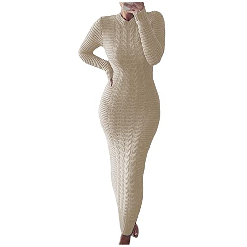 Pullikleid Damen Winter Curvy Lang Strickkleid Damen Knöchellang Eng Pulloverkleid Damen Elegant Mit Zopfmuster Winterkleid Lange Bodycon Strickkleider Langarm Kleid Winter Strick Grobstrick von Generisch
