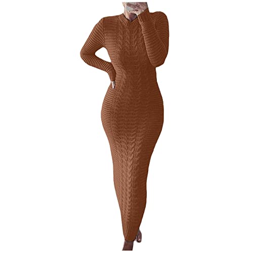 Pullikleid Damen Winter Curvy Lang Strickkleid Damen Knöchellang Eng Pulloverkleid Damen Elegant Mit Zopfmuster Winterkleid Lange Bodycon Strickkleider Langarm Kleid Winter Strick Grobstrick von Generisch