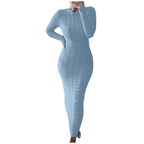 Pullikleid Damen Winter Curvy Lang Strickkleid Damen Knöchellang Eng Pulloverkleid Damen Elegant Mit Zopfmuster Winterkleid Lange Bodycon Strickkleider Langarm Kleid Winter Strick Grobstrick von Generisch