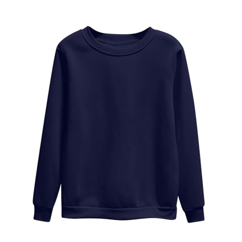Pullover Damen Einfarbig Vielseitig Sweatshirt Große Größen Basic Langarm Herbst Winter Langarm Oberteile Casual Rundhals Pulli, navy, 4XL von Generisch