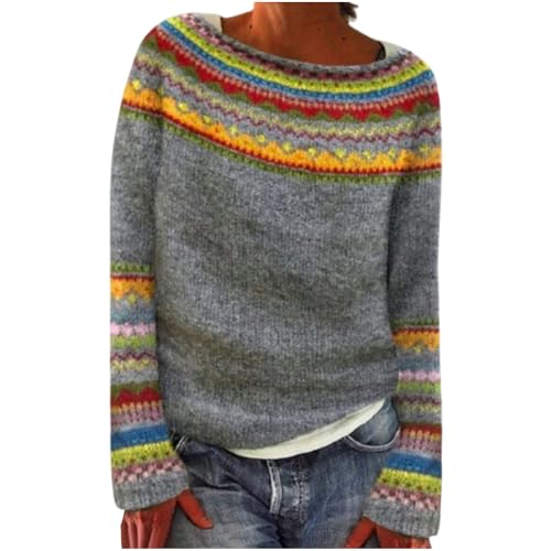 Damen Pullover Casual Einfarbige Langarm Kabel Stricken Crewneck Soft Elegant Chunky Pullunder Sweater Lose Zopfstrick Pullover Sweatshirt Damenpullover Baumwolle Casual Strickpullover Leichtes Herbst von Generisch