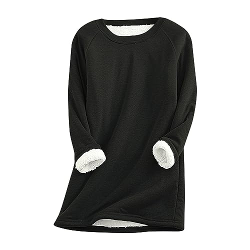 Pullover Damen Fleece Unterhemd Winter Warmer Oberteile Locker Gefüttertes Langarmshirt Rundhals Vlies Winterpullover Oversize Thermo Unterwäsche Undershirt Teddy-Fleece Kuschelpullover von Generisch